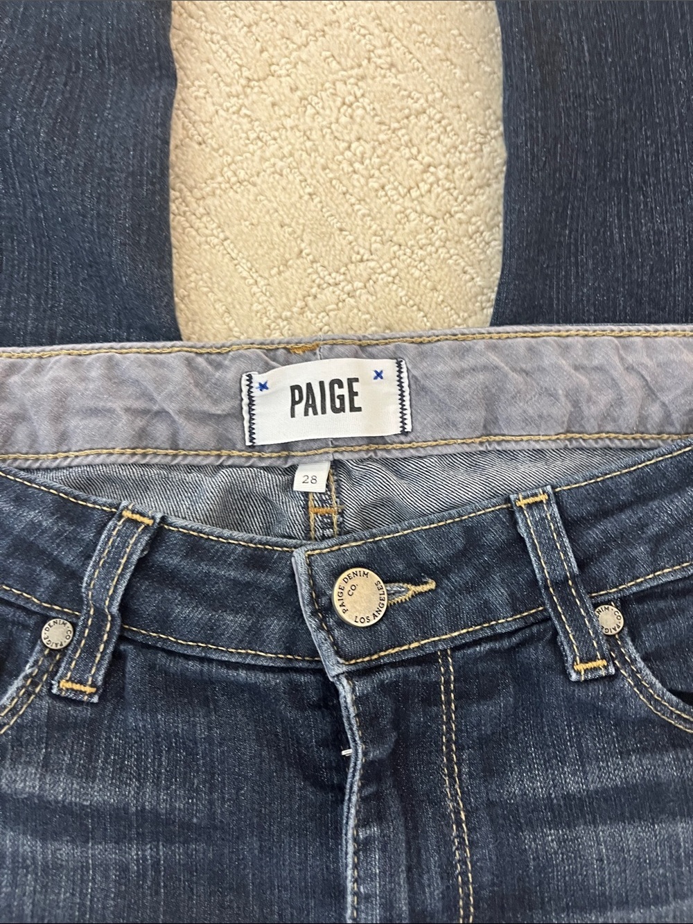 Paige Women’s Dark Indigo Straight leg Jeans - Stretch Slim Fit women’s size 28 - Picture 3 of 5
